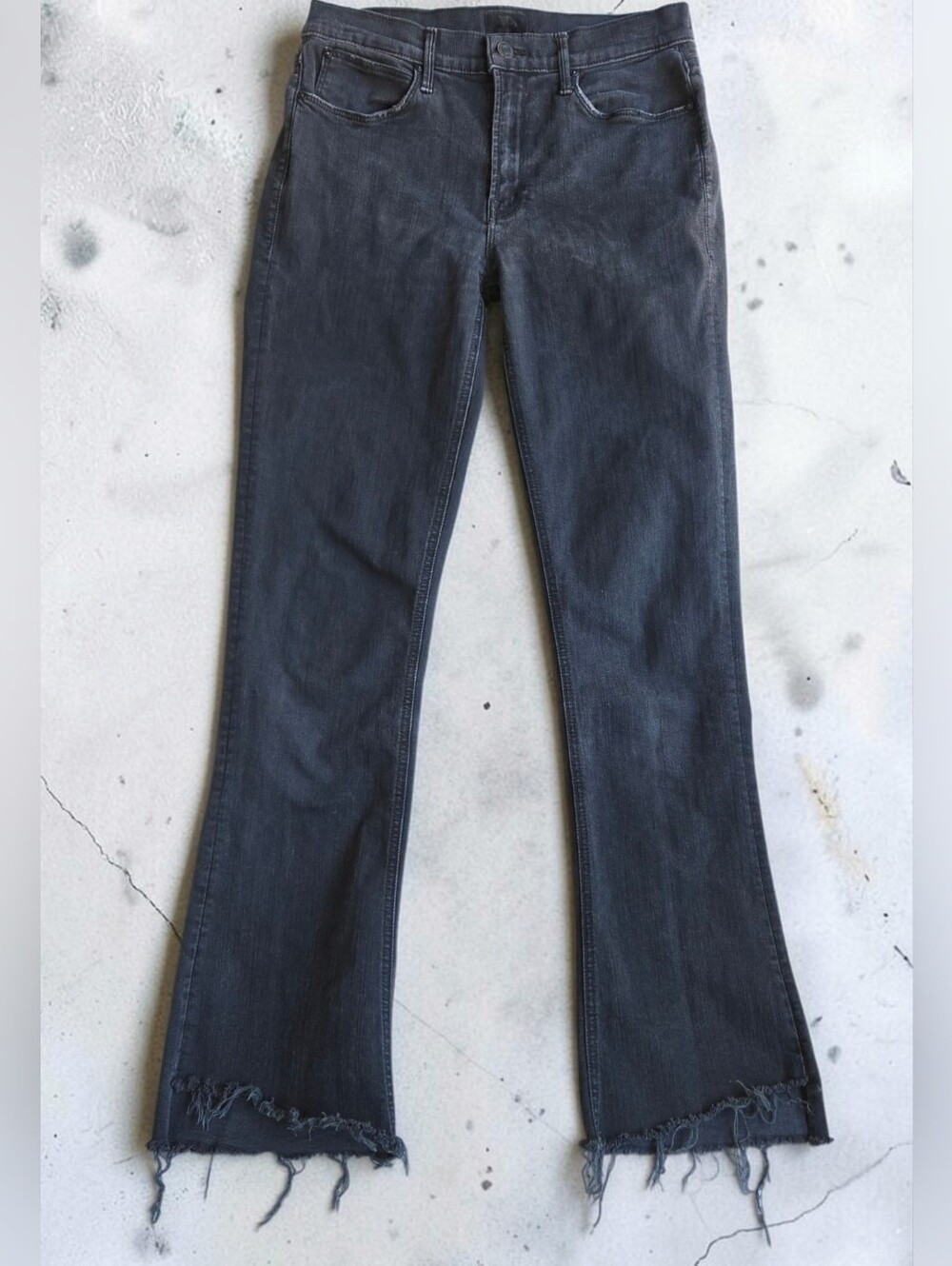 MOTHER The Runaway Step Fray Not Guilty Black Flare Jeans 28